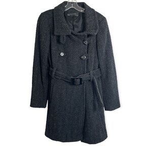 ZARA wool blend short trench coat size M charcoal herringbone pattern